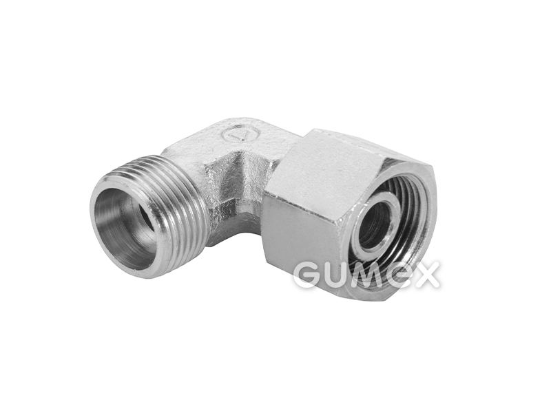 Šroubení pro hydrauliku vysokotlaké, těžká řada, koleno 90°, převlečná matice M16x1,5 - vnější závit M16x1,5, 2x těsnění koncovka, ocel